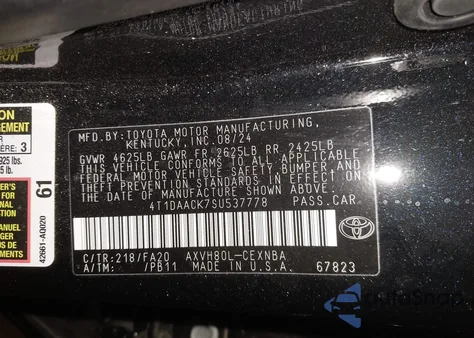 2025 Toyota Camry Le z USA, uszkodzony, nr VIN 4T1DAACK7SU537778